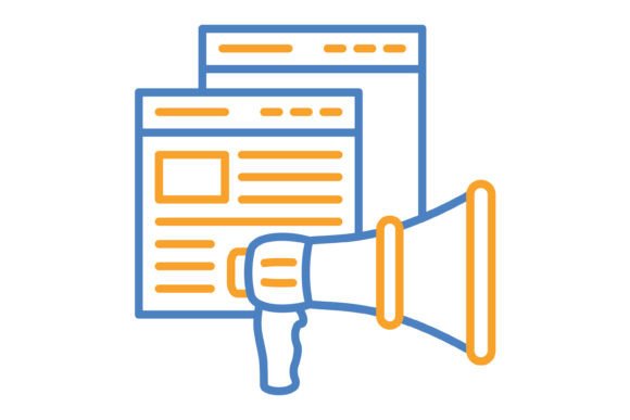 Promote Blue & Orange Line Icon: Versatile Design Assets