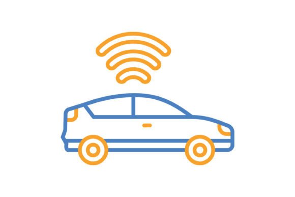 Smart Car Blue & Orange Line Icon: A Modern Visual Asset