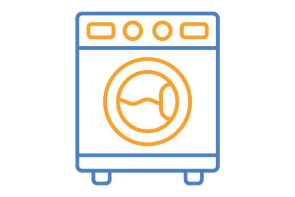 Washing Machine Blue & Orange Line Icon: A Versatile Design Asset
